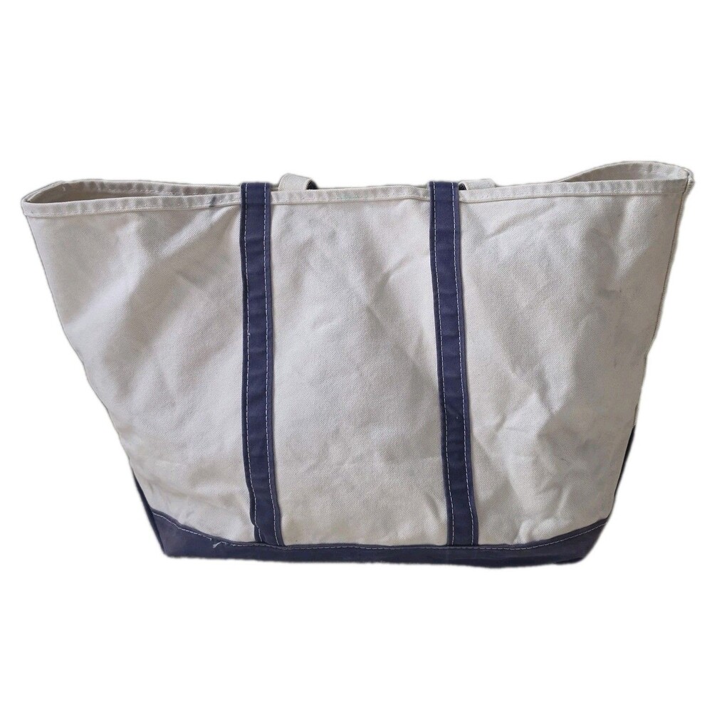 Vintage LL Bean Tote Bag XL Cream/Navy Canvas - Picture 8 of 12